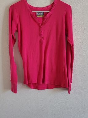 Cabela's Bright Pink Waffle Knit Henley Top #109